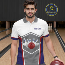 Load image into Gallery viewer, Red, Blue And Gray Bowling Pin Jerseys For Men Custom Bowling Polo 1/4-Zip Shirt, Gift For Bowlers NYN3125