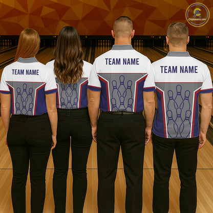 Red, Blue And Gray Bowling Pin Jerseys For Men Custom Bowling Polo 1/4-Zip Shirt, Gift For Bowlers NYN3125