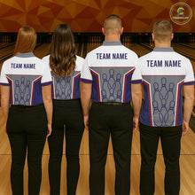Load image into Gallery viewer, Red, Blue And Gray Bowling Pin Jerseys For Men Custom Bowling Polo 1/4-Zip Shirt, Gift For Bowlers NYN3125