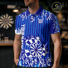 Load image into Gallery viewer, Blue Flames Dart Shirt For Men Dartboard Design - Custom Team &amp; Player Name NYN0345