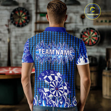 Load image into Gallery viewer, Blue Flames Dart Shirt For Men Dartboard Design - Custom Team &amp; Player Name NYN0345