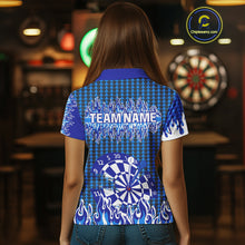 Load image into Gallery viewer, Blue Flames Dart Shirt For Women Dartboard Design - Custom Team &amp; Player Name NYN0345