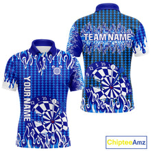 Load image into Gallery viewer, Blue Flames Dart Shirt For Men Dartboard Design - Custom Team &amp; Player Name NYN0345