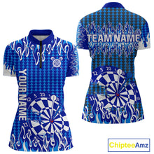 Load image into Gallery viewer, Blue Flames Dart Shirt For Women Dartboard Design - Custom Team &amp; Player Name NYN0345