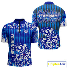 Load image into Gallery viewer, Blue Flames Dart Shirt For Men Dartboard Design - Custom Team &amp; Player Name NYN0345