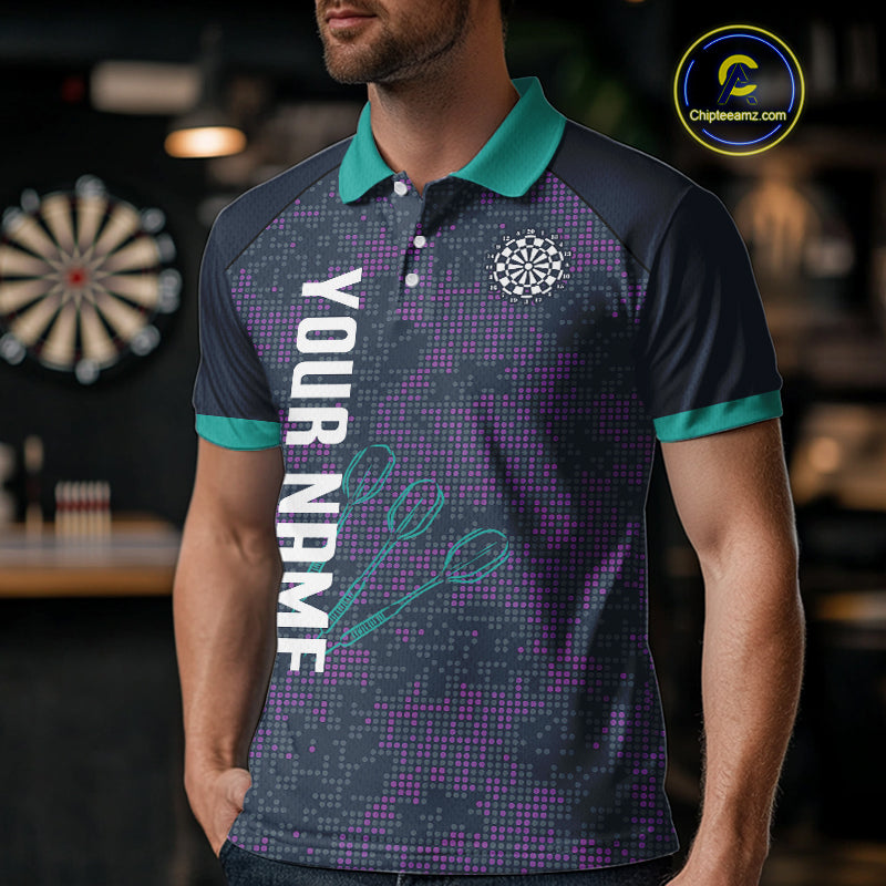 Purple Darts Shirt For Men With Dartboard And Arrows - Custom Team & Player Name NYN0343