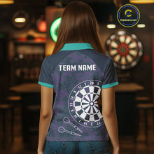 Load image into Gallery viewer, Purple Darts Shirt For Women With Dartboard And Arrows - Custom Team &amp; Player Name NYN0343