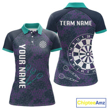 Load image into Gallery viewer, Purple Darts Shirt For Women With Dartboard And Arrows - Custom Team &amp; Player Name NYN0343