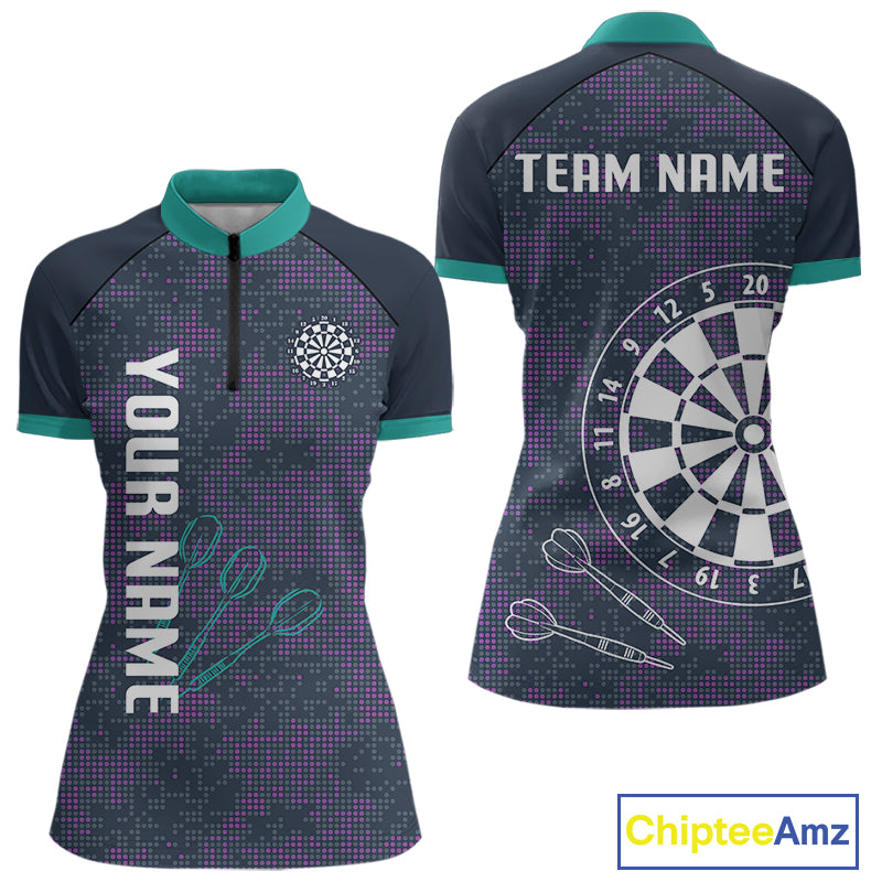 Purple Darts Shirt For Women With Dartboard And Arrows - Custom Team & Player Name NYN0343