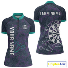 Load image into Gallery viewer, Purple Darts Shirt For Women With Dartboard And Arrows - Custom Team &amp; Player Name NYN0343