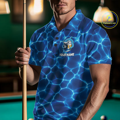 Lightning Blue Waving Funny Shark Mens Billiard Shirts Custom 8 Ball & 9 Ball Billiard Team Jersey NYN3305