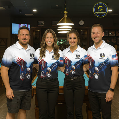 Grunge Blue Funny Eagle 8 Ball & 9 Ball Mens Billiard Shirts Custom Patriotic Billiard Team Attire NYN3307