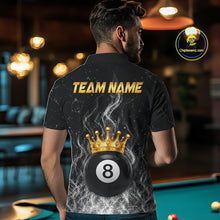 Load image into Gallery viewer, Personalized Gold Crown 8 Ball Mens Billiard Pool Shirts Custom Fire Flame Billiard Jersey | White NYN3310