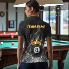 Load image into Gallery viewer, Personalized Gold Crown 8 Ball Women Billiard Pool Shirts Custom Fire Flame Billiard Jersey | White NYN3310