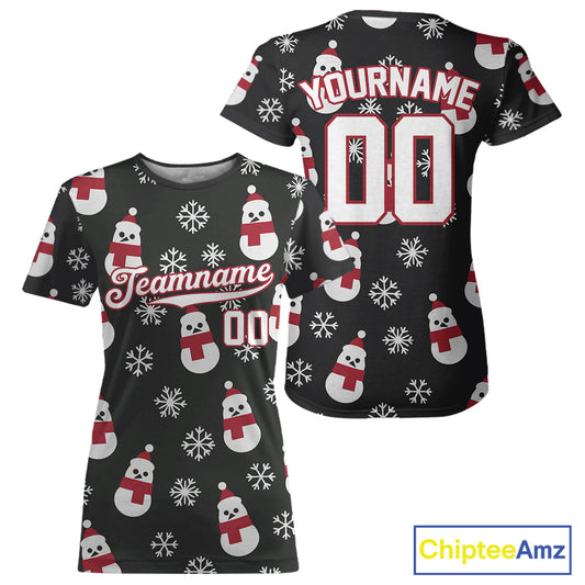 Custom Black And White Snowflake Christmas Women Baseball T-Shirt Xmas Baseball Shirt NYN1191