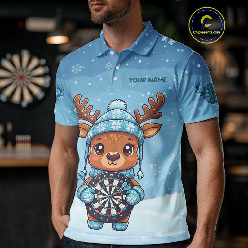 Reindeer Snowflakes Darts Shirt Custom Men Polo Dart Jerseys Funny Xmas Dart Jerseys NYN2043