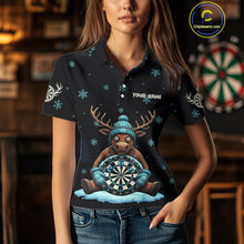 Load image into Gallery viewer, Custom Blue Snowflake Reindeer Ice Dartboard Women Polo Dart Jerseys Dart Gifts NYN2044