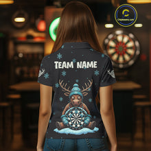 Load image into Gallery viewer, Custom Blue Snowflake Reindeer Ice Dartboard Women Polo Dart Jerseys Dart Gifts NYN2044