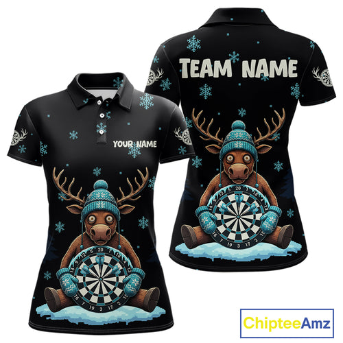Custom Blue Snowflake Reindeer Ice Dartboard Women Polo Dart Jerseys Dart Gifts NYN2044