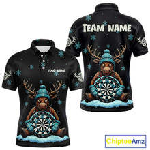 Load image into Gallery viewer, Custom Blue Snowflake Reindeer Ice Dartboard Men Polo Dart Jerseys Dart Gifts NYN2044