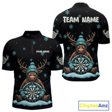 Load image into Gallery viewer, Custom Blue Snowflake Reindeer Ice Dartboard Men 1/4-Zip Dart Jerseys Dart Gifts NYN2044