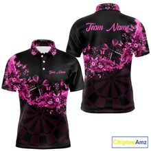 Load image into Gallery viewer, Black And Pink Flowers Smoke Butterflies Custom Men Darts Polo Shirts Dart Team Jerseys NYN2261