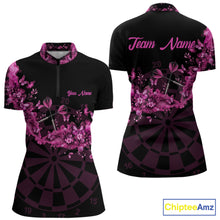 Load image into Gallery viewer, Black And Pink Flowers Smoke Butterflies Custom Women Darts Quarter-Zip Shirts Dart Team Jerseys NYN2261