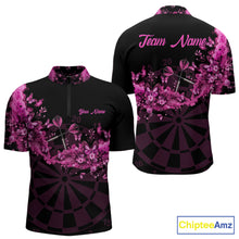 Load image into Gallery viewer, Black And Pink Flowers Smoke Butterflies Custom Men Darts Quarter-Zip Shirts Dart Team Jerseys NYN2261