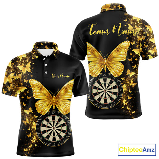 Gold Butterfly 3D Dartboard Custom Men Darts Polo League Shirts Dart Team Jerseys NYN2262