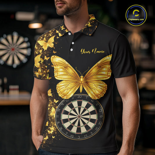 Gold Butterfly 3D Dartboard Custom Men Darts Polo League Shirts Dart Team Jerseys NYN2262