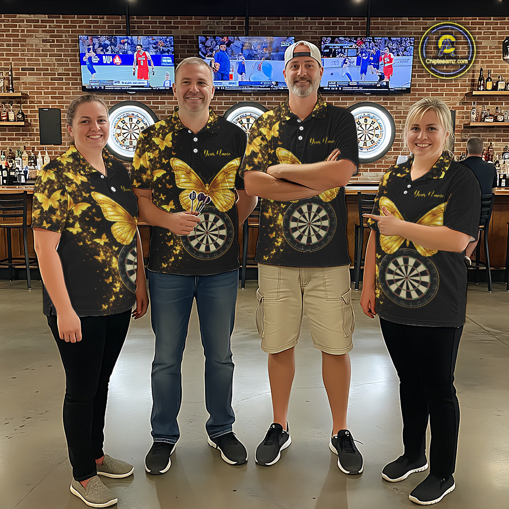 Gold Butterfly 3D Dartboard Custom Men Darts Quarter-Zip League Shirts Dart Team Jerseys NYN2262