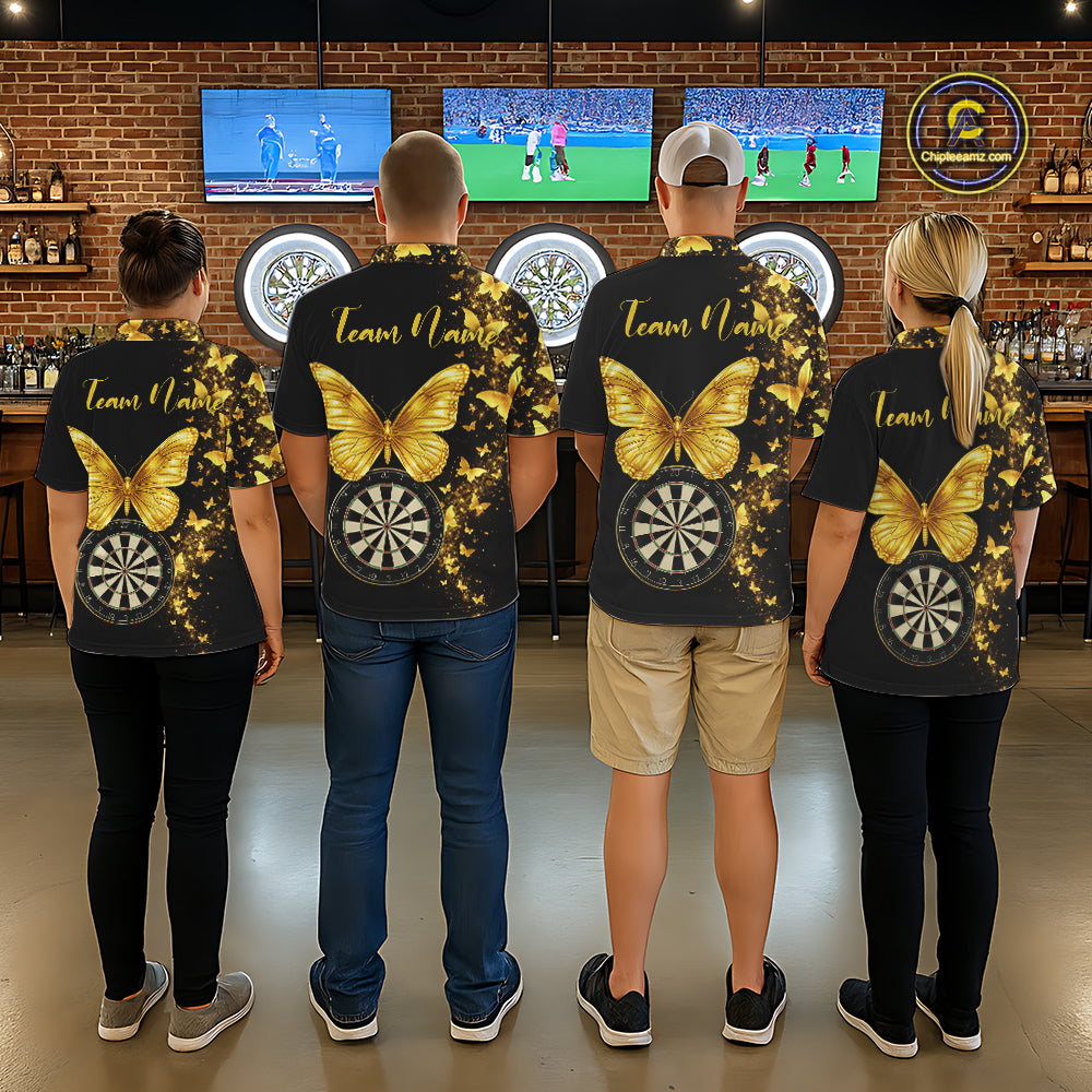 Gold Butterfly 3D Dartboard Custom Men Darts Quarter-Zip League Shirts Dart Team Jerseys NYN2262