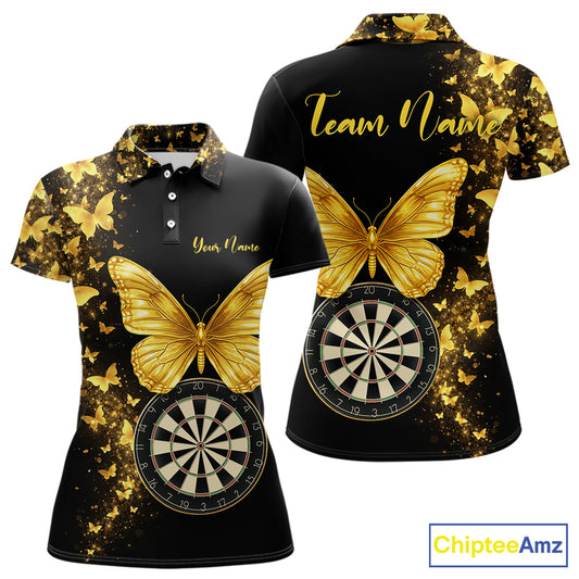 Gold Butterfly 3D Dartboard Custom Women Darts Polo League Shirts Dart Team Jerseys NYN2262