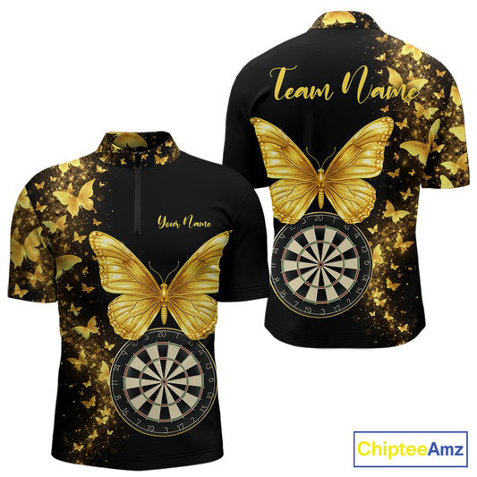 Gold Butterfly 3D Dartboard Custom Men Darts Quarter-Zip League Shirts Dart Team Jerseys NYN2262