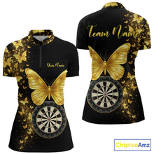 Load image into Gallery viewer, Gold Butterfly 3D Dartboard Custom Women Darts Quarter-Zip League Shirts Dart Team Jerseys NYN2262