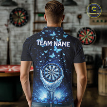 Load image into Gallery viewer, Blue Light Butterflies Skull Dartboard Custom Men Darts Polo Shirts Dart League Jerseys NYN2263