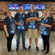 Load image into Gallery viewer, Blue Light Butterflies Skull Dartboard Custom Men Darts Polo Shirts Dart League Jerseys NYN2263