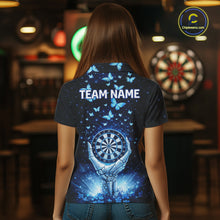 Load image into Gallery viewer, Blue Light Butterflies Skull Dartboard Custom Women Darts Polo Shirts Dart League Jerseys NYN2263