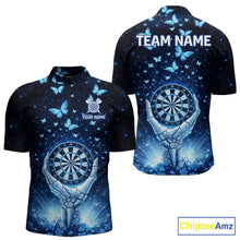 Load image into Gallery viewer, Blue Light Butterflies Skull Dartboard Custom Men Darts Quarter-Zip Shirts Dart League Jerseys NYN2263