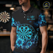 Load image into Gallery viewer, Blue Flowers &amp; Butterfly Dartboard Custom Men Darts Polo Shirts Dart League Jerseys NYN2265