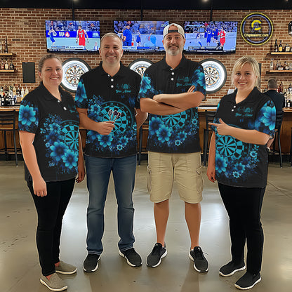 Blue Flowers & Butterfly Dartboard Custom Women Darts Polo Shirts Dart League Jerseys NYN2265