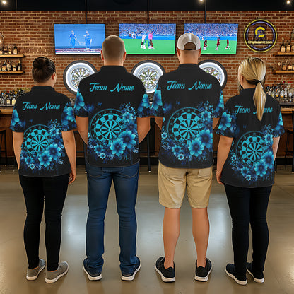 Blue Flowers & Butterfly Dartboard Custom Women Darts Polo Shirts Dart League Jerseys NYN2265