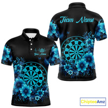 Load image into Gallery viewer, Blue Flowers &amp; Butterfly Dartboard Custom Men Darts Polo Shirts Dart League Jerseys NYN2265