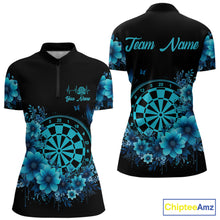 Load image into Gallery viewer, Blue Flowers &amp; Butterfly Dartboard Custom Women Darts Quarter-Zip Shirts Dart League Jerseys NYN2265