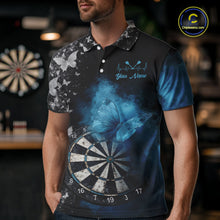 Load image into Gallery viewer, Custom Silver Butterfly Blue Smoking Grunge Dartboard Men Darts Polo Shirts Dart Jerseys NYN2266
