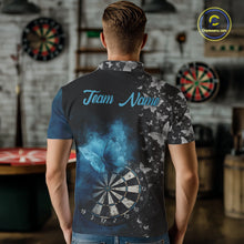 Load image into Gallery viewer, Custom Silver Butterfly Blue Smoking Grunge Dartboard Men Darts Polo Shirts Dart Jerseys NYN2266