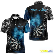 Load image into Gallery viewer, Custom Silver Butterfly Blue Smoking Grunge Dartboard Men Darts Polo Shirts Dart Jerseys NYN2266