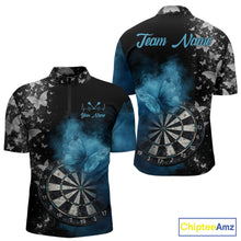 Load image into Gallery viewer, Custom Silver Butterfly Blue Smoking Grunge Dartboard Men Darts Quarter-Zip Shirts Dart Jerseys NYN2266