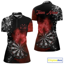 Load image into Gallery viewer, Custom Silver Butterfly Red Smoking Grunge Dartboard Women Darts Quarter-Zip Shirts Dart Jerseys NYN2267