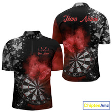 Load image into Gallery viewer, Custom Silver Butterfly Red Smoking Grunge Dartboard Men Darts Quarter-Zip Shirts Dart Jerseys NYN2267